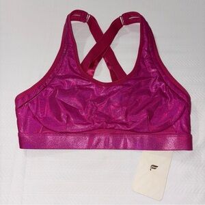 Fabletics Metallic Pink Strappy Sports Bra Womens Medium High Support NWT Gym